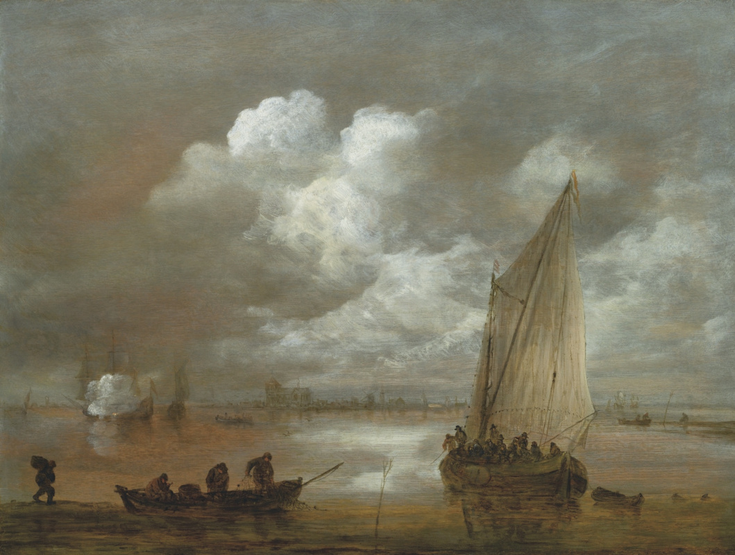 Ян ван Гойен. Речной пейзаж с парусником и лодкой