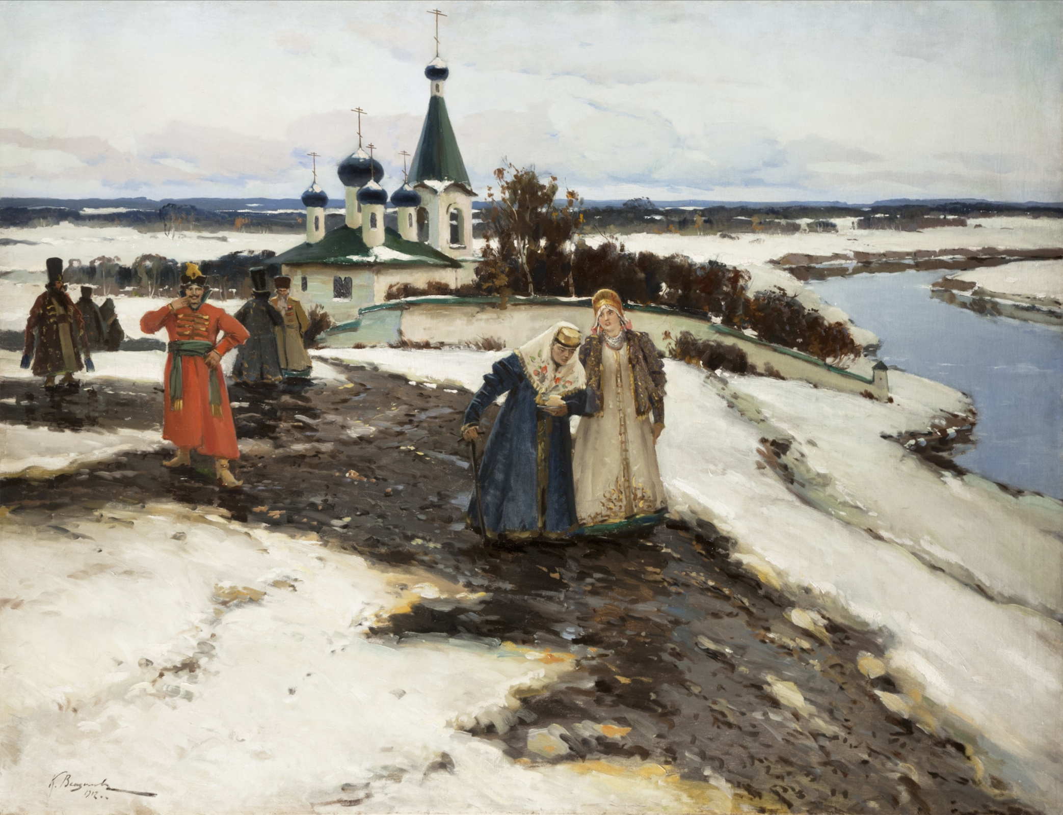 Константин Александрович Вещилов - На пути из церкви, 1912, 151×115 см:  Описание произведения | Артхив