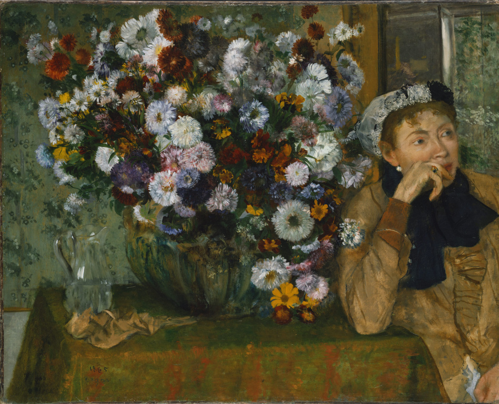 Эдгар Дега. Женщина, сидящая у вазы с цветами (Женщина с хризантемами)