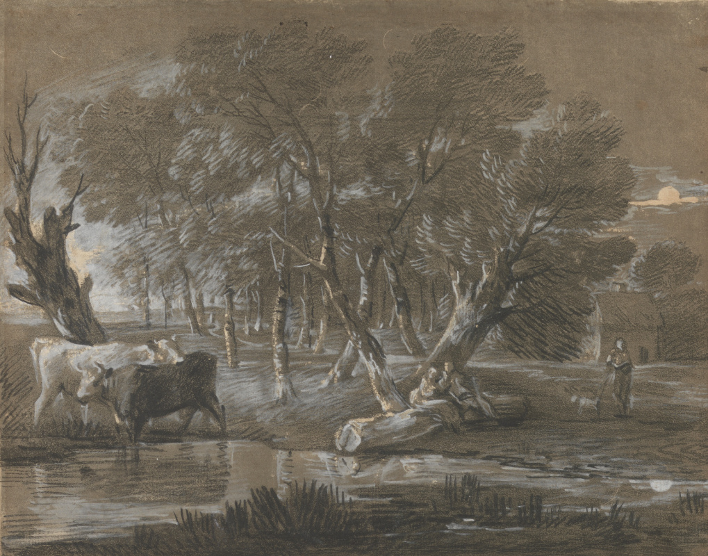 Томас Гейнсборо. Лунный пейзаж с коровами у пруда