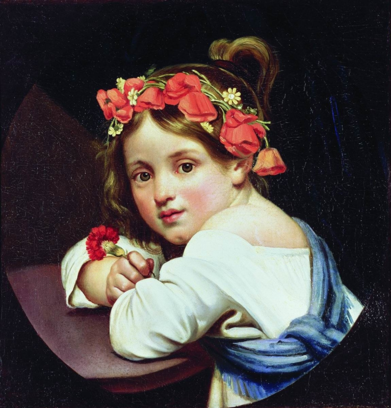 Орест Адамович Кипренский. Девочка в маковом венке, с гвоздикой в руке (Мариучча)