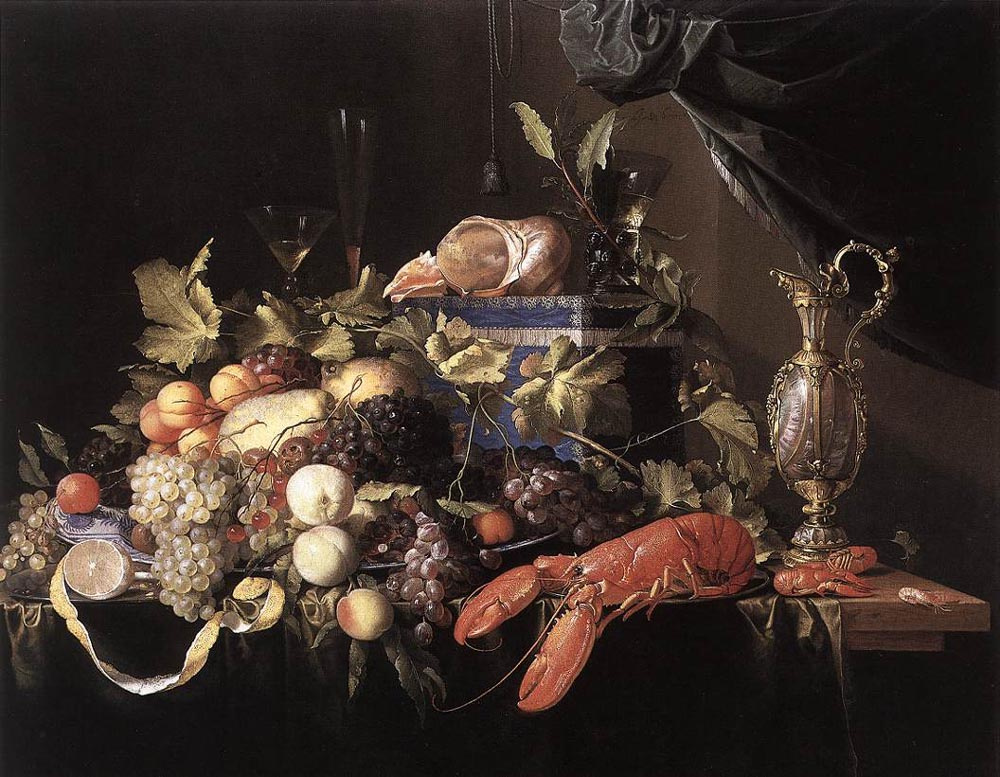 Ян Давидс де Хем. Натюрморт с фруктами и омаром