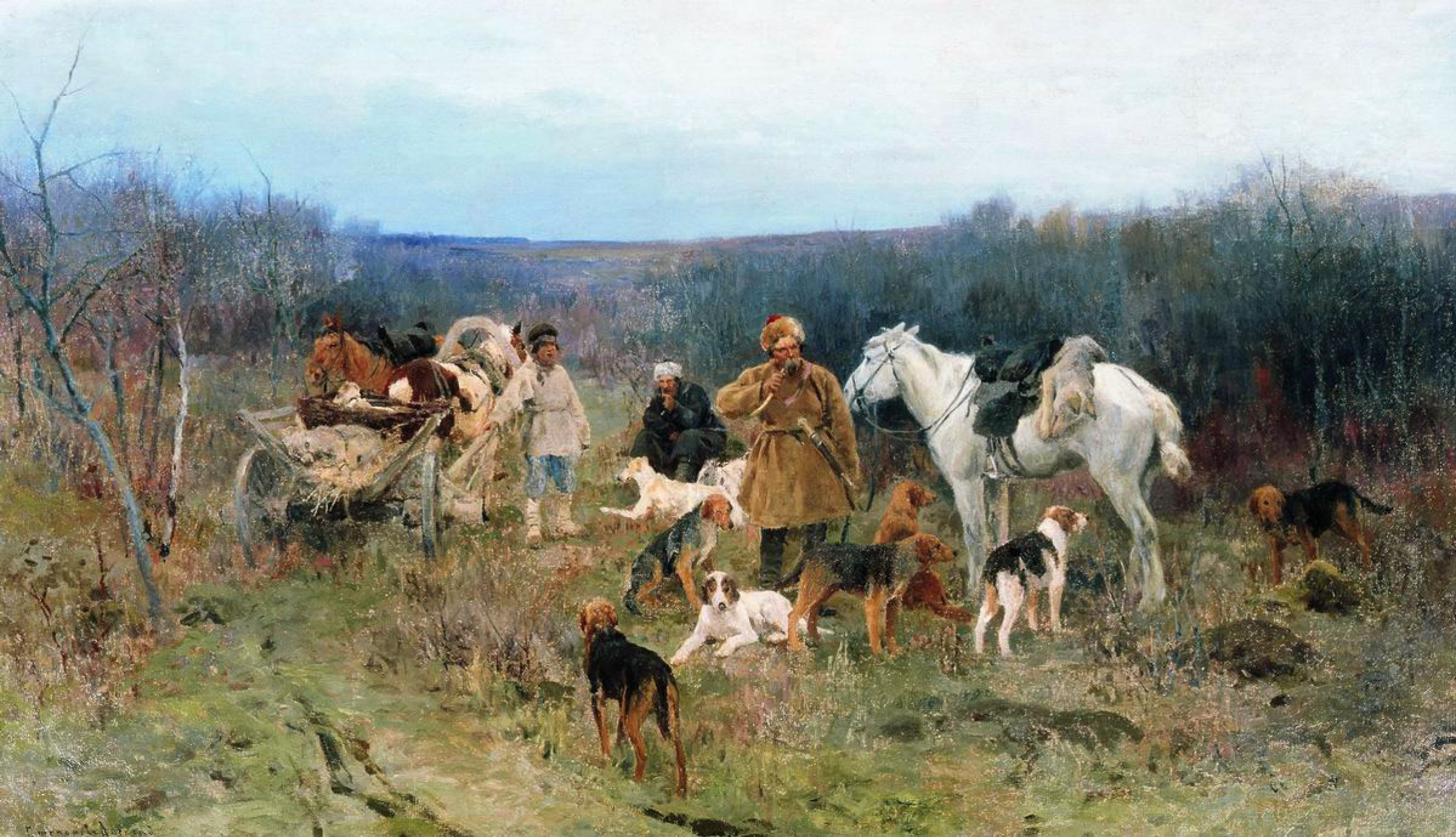 Алексей Степанович Степанов (1858-1923) - После охоты. 1894, 100×58 см:  Описание произведения | Артхив