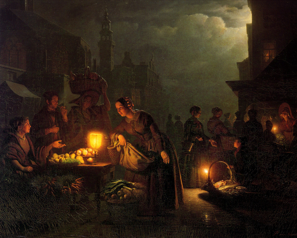Петрус ван Шендел. Сцена торга при свечах