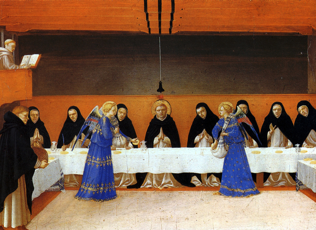 Фра Беато Анджелико. Ангелы подают пищу монахам. Пределла алтаря Сан Доменико "Коронация Богоматери"