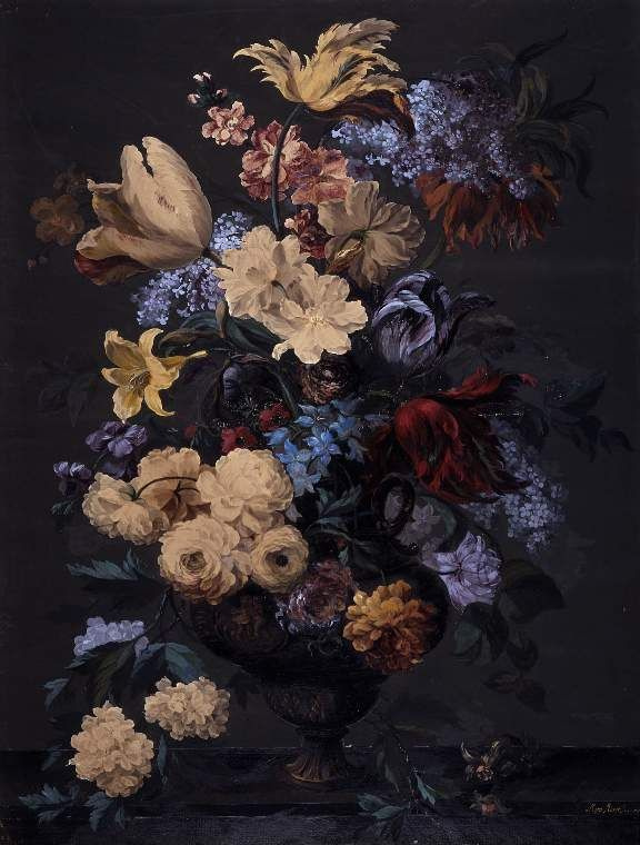 Мэри Мозер. Урна с тюльпанами, императорской короной, сиренью, розами, лилиями и нарциссами