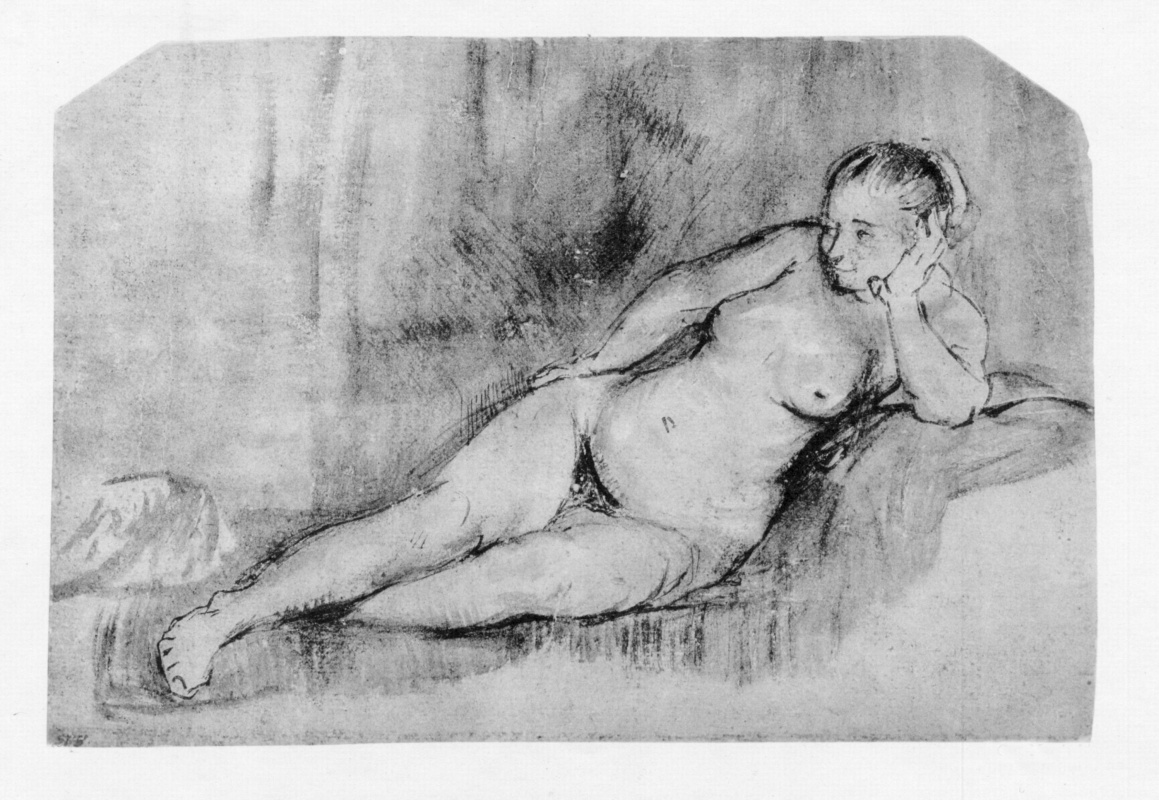 Рембрандт Харменс ван Рейн. Лежащая обнажённая натурщица
