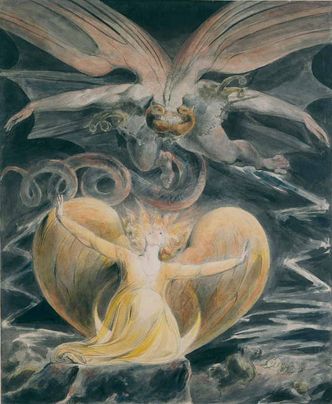 Уильям Блейк. Иллюстрации к Библии. Большой Красный дракон и женщина, одетая в Солнце