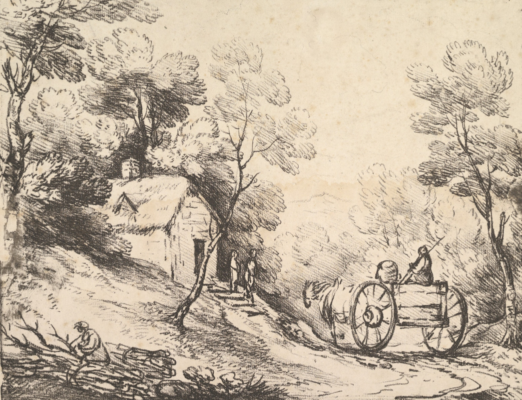 Томас Гейнсборо. Лесной пейзаж с повозкой и крестьянским домом