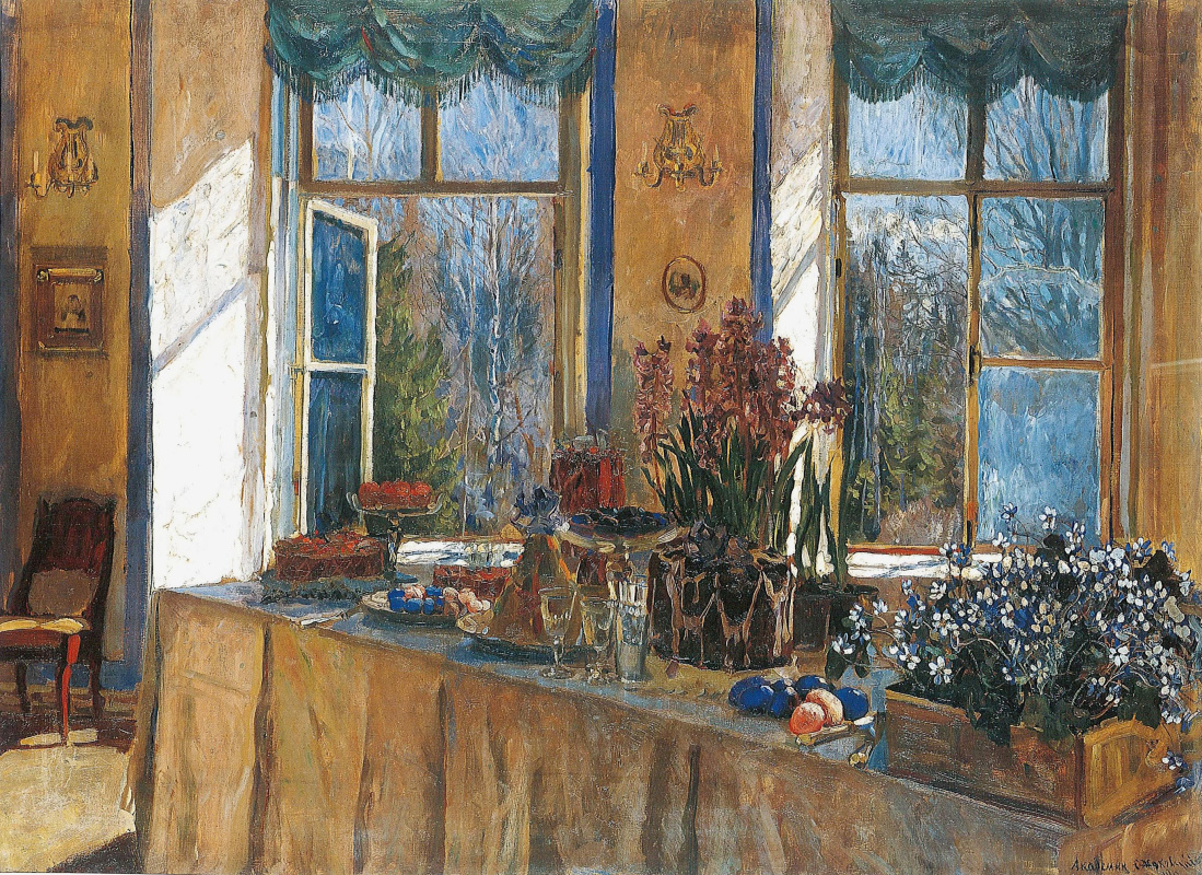 Станислав Юлианович Жуковский. Праздник весны II (Пасхальный стол у окна. Вторая версия)
