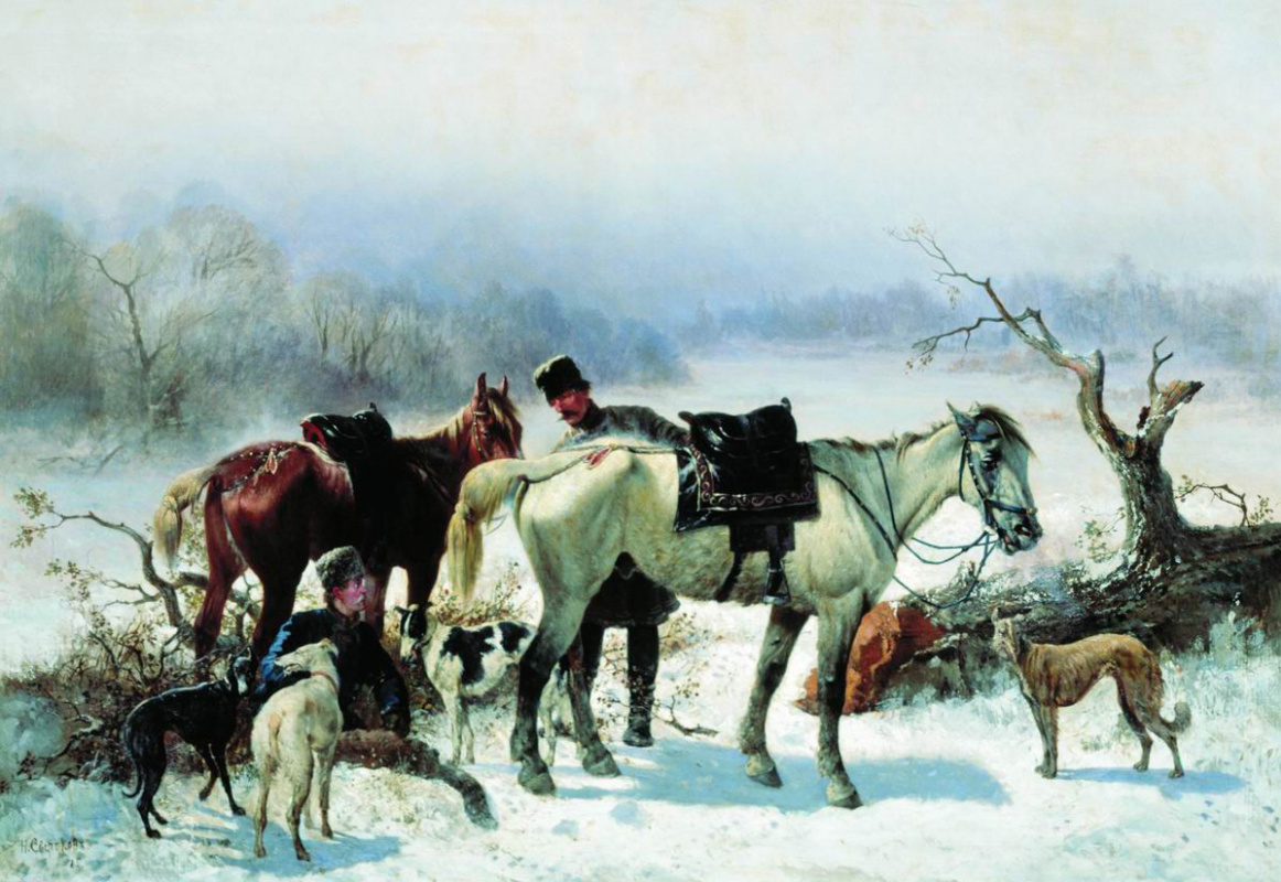 Николай Егорович Сверчков. Отдых охотника. 1865