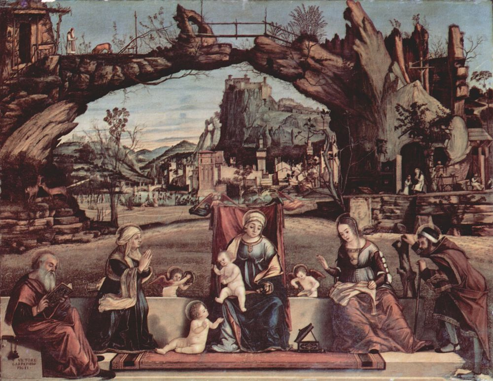 Витторе Карпаччо. Мадонна на троне и Иоанн Креститель, слева: св. Иосиф и св. Анна, справа: св. Елизавета и св. Захария