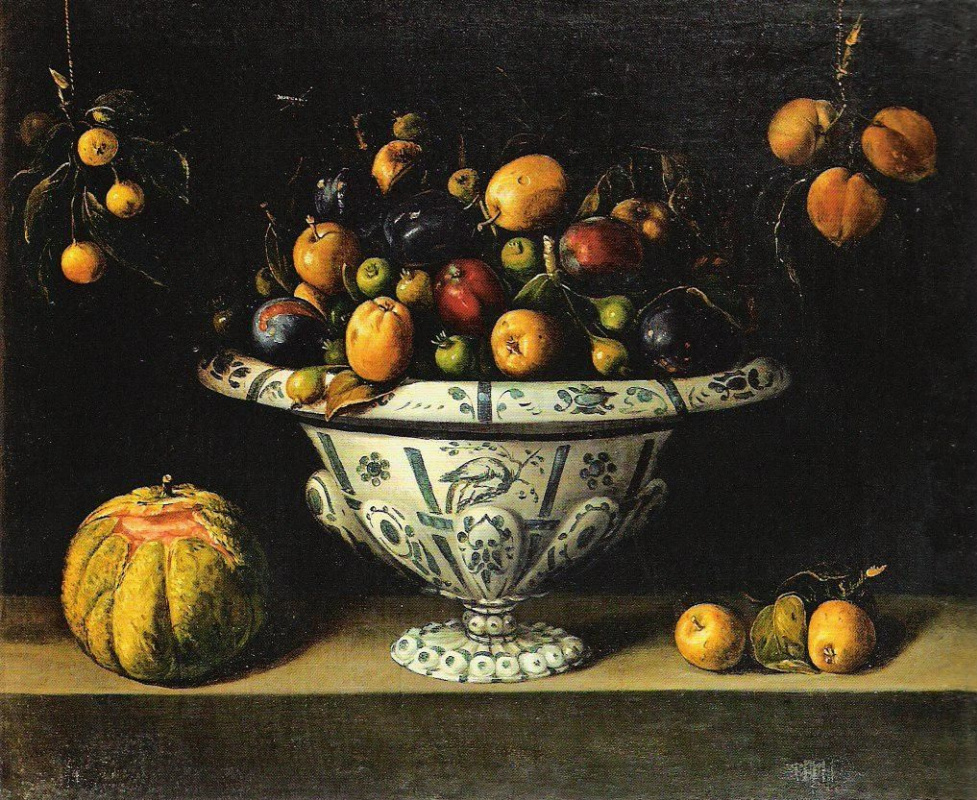 Хуан ван дер Амен-и-Леон. Натюрморт с фруктами в фаянсовой вазе