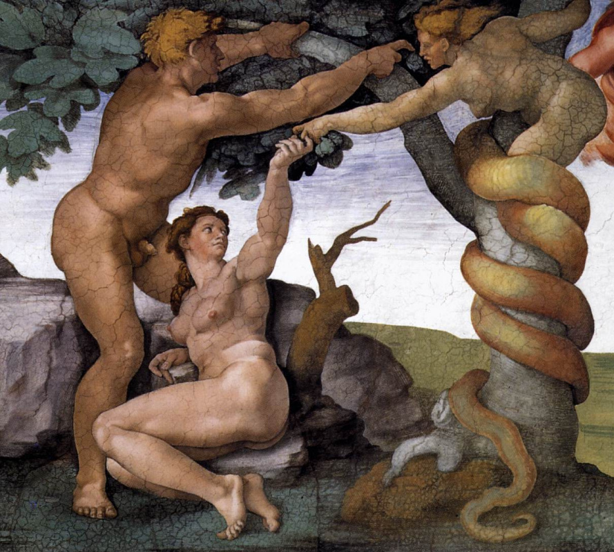 Микеланджело Буонарроти. Грехопадение и изгнание из Эдемского Сада. (Фрагмент)