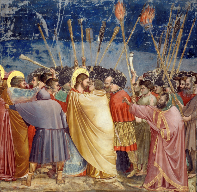 Джотто ди Бондоне. Взятие Христа под стражу (Поцелуй Иуды). Сцены из жизни Христа