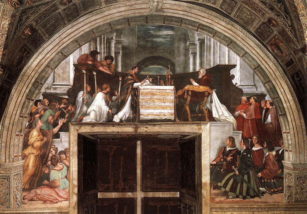 Рафаэль Санти. Месса в Больсене. Станца д’Элиодоро, фреска дворца понтифика в Ватикане