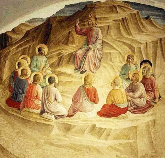 Фра Беато Анджелико. Христос и апостолы: Нагорная проповедь. Фреска монастыря Сан Марко, Флоренция