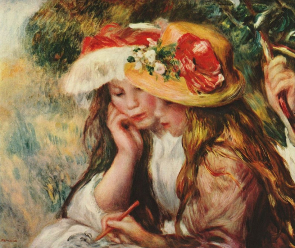 Пьер Огюст Ренуар. Две девушки, читающие в саду