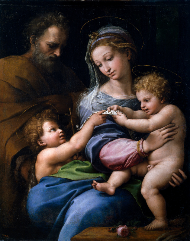 Рафаэль Санти. Мадонна с розой (Святое семейство с Иоанном Крестителем)