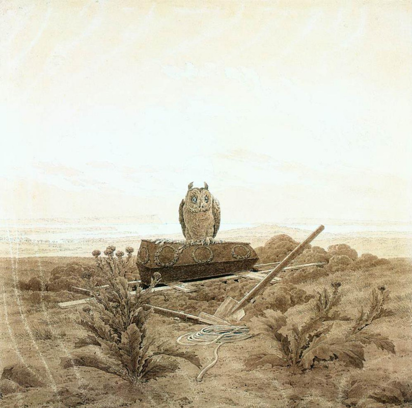 Каспар Давид Фридрих. Пейзаж с гробом и совой
