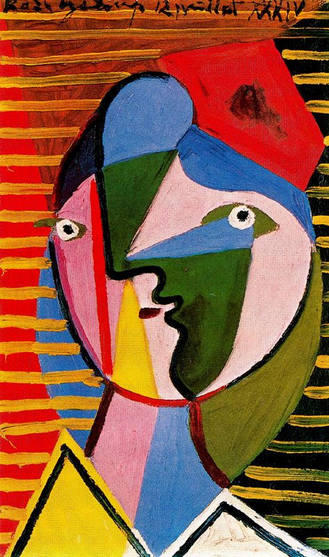 Пабло Пикассо. Лицо женщины на полосатом фоне