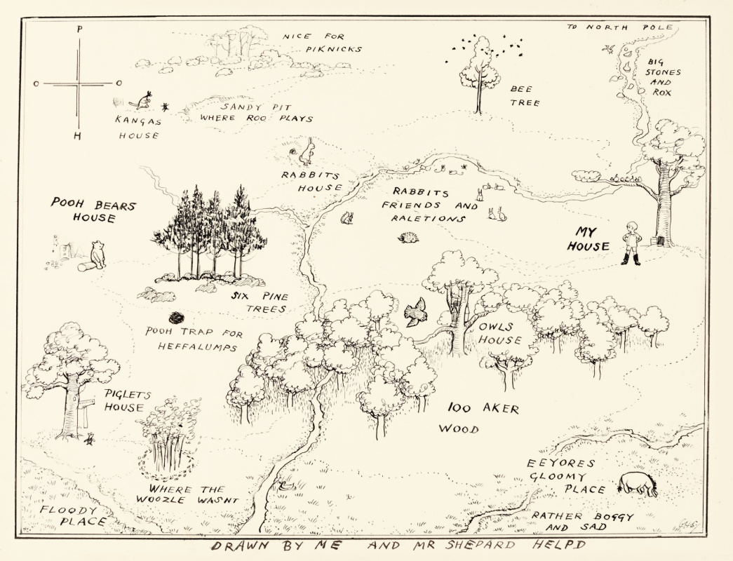 Эрнест Шепард. Настоящая карта Стоакрового Леса. Иллюстрация к книге «Винни-Пух» А. А. Милна
