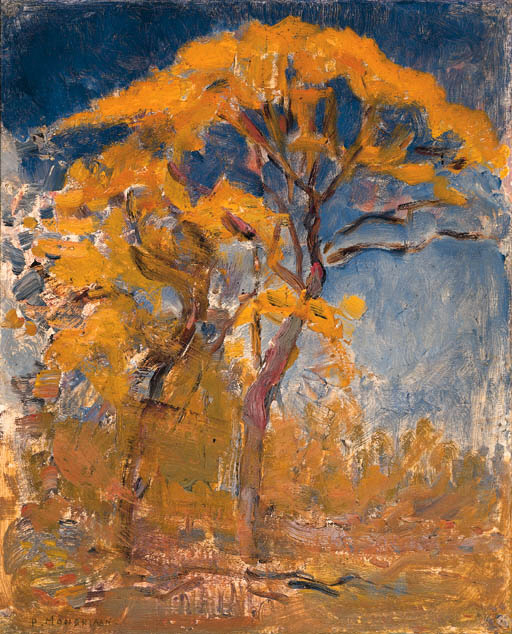 Пит Мондриан. Два дерева с оранжевой листвой на фоне голубого неба