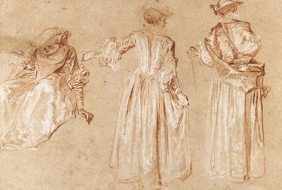Антуан Ватто. Три эскиза женщины в шляпе