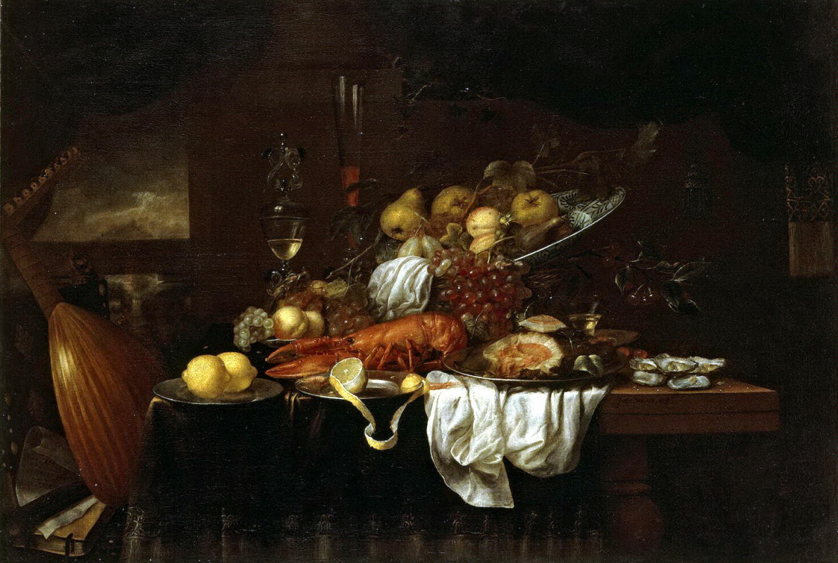 Йорис ван Сон. Омар, устрицы и фрукты на столе