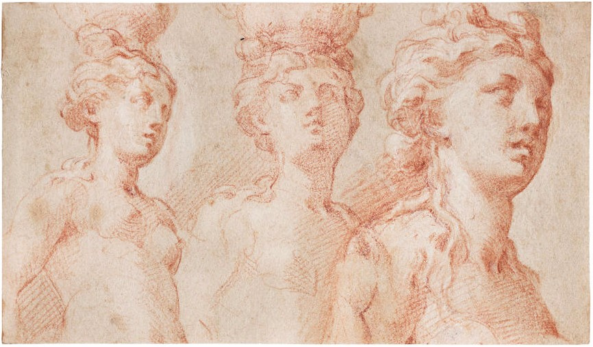 Франческо Пармиджанино. Три эскиза обнажённых женских фигур