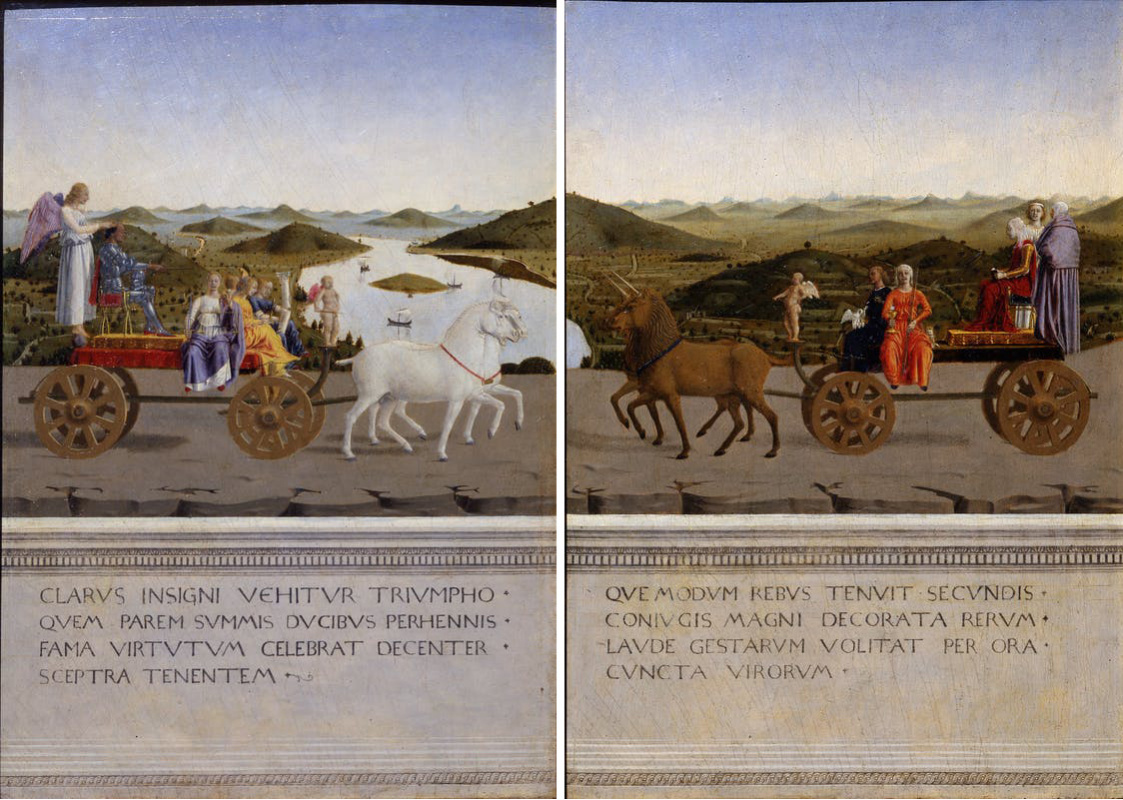 Пьеро делла Франческа. Герцог и герцогиня на триумфальных колесницах