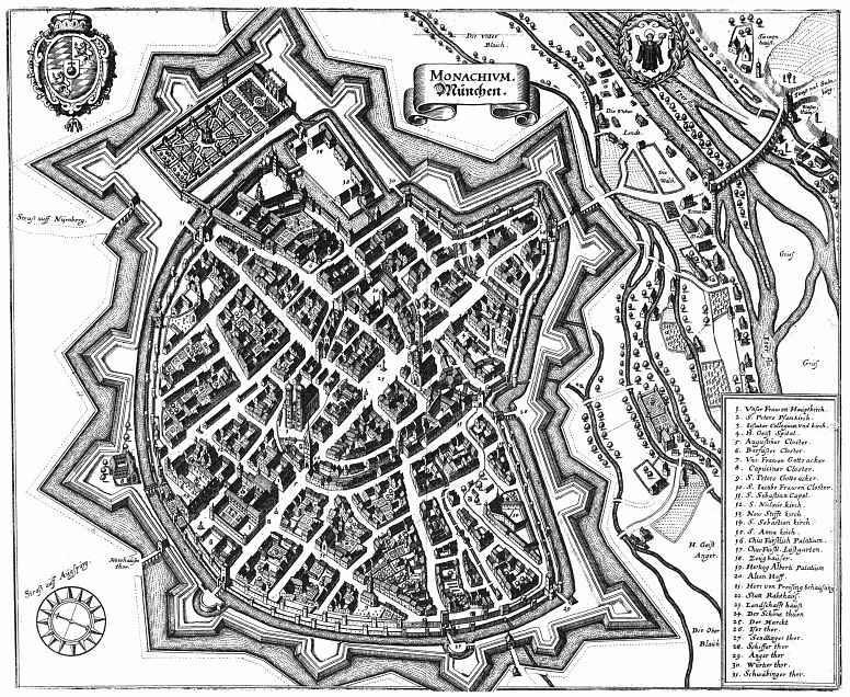 Маттеус Мериан Старший. Мюнхен, панорамный план с юго-запада