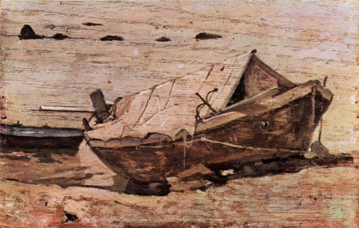Джованни Фаттори. Пляж с маленькой лодкой