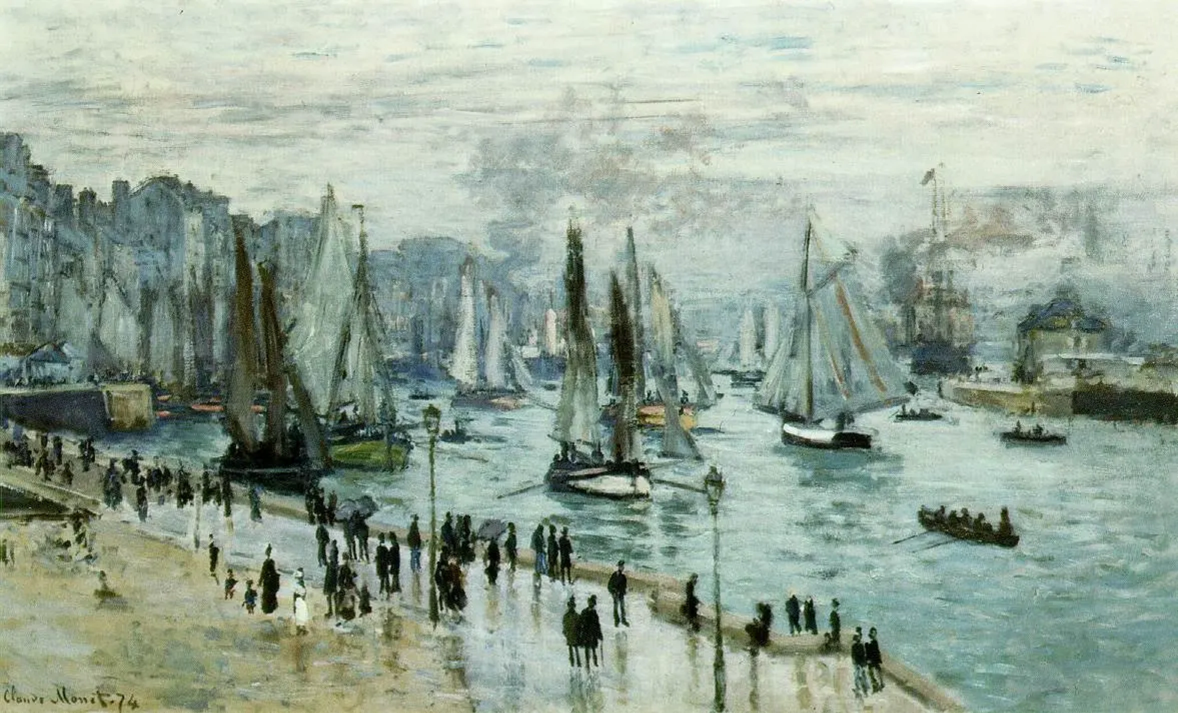Рыбацкие лодки покидают гавань, Гавр Клод Моне 1874, 60×101 см