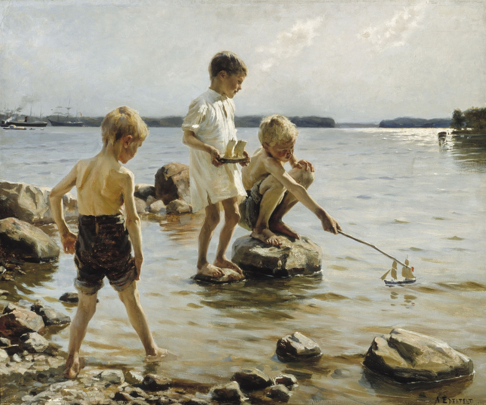 Альберт Густав Аристид Эдельфельт. Мальчики играют на берегу. 1884