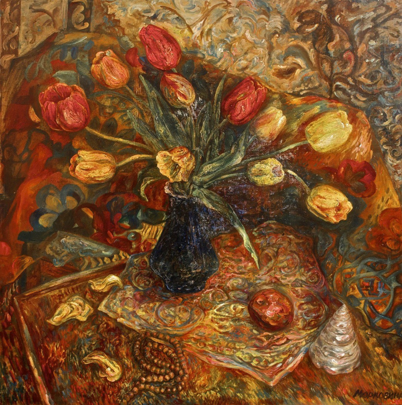 Агнесса Морковина. Тюльпаны в синей вазе