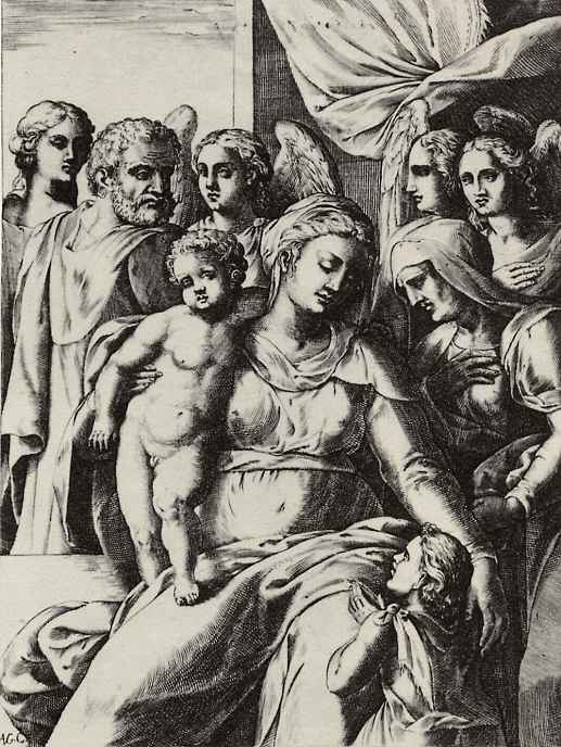 Агостино Карраччи. Святое семейство со святой Елизаветой, Иоанном Крестителем и четырьмя ангелами