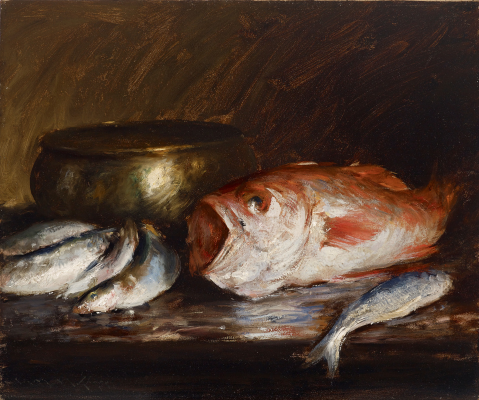 Уильям Меррит Чейз. Натюрморт с рыбой. Красный окунь