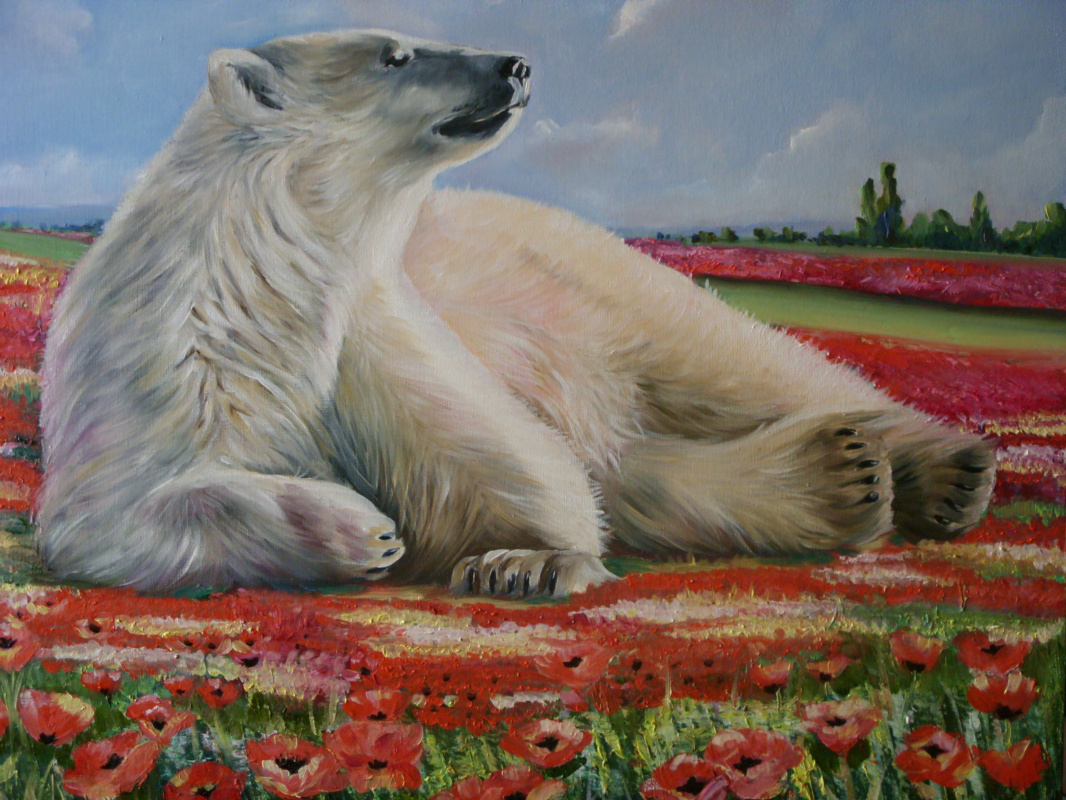 Ольга Эдуардовна Григорьева. Белый медведь на маковом поле.