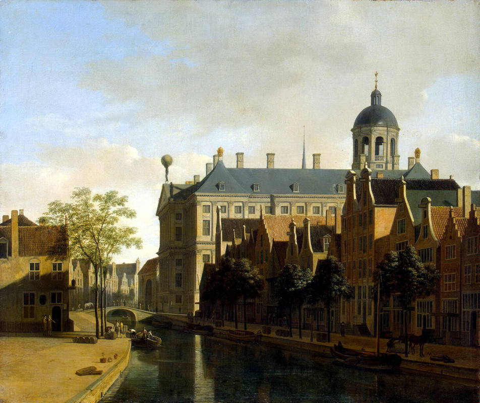 Геррит Адрианс Беркхейде. Вид канала и ратуши в Амстердаме