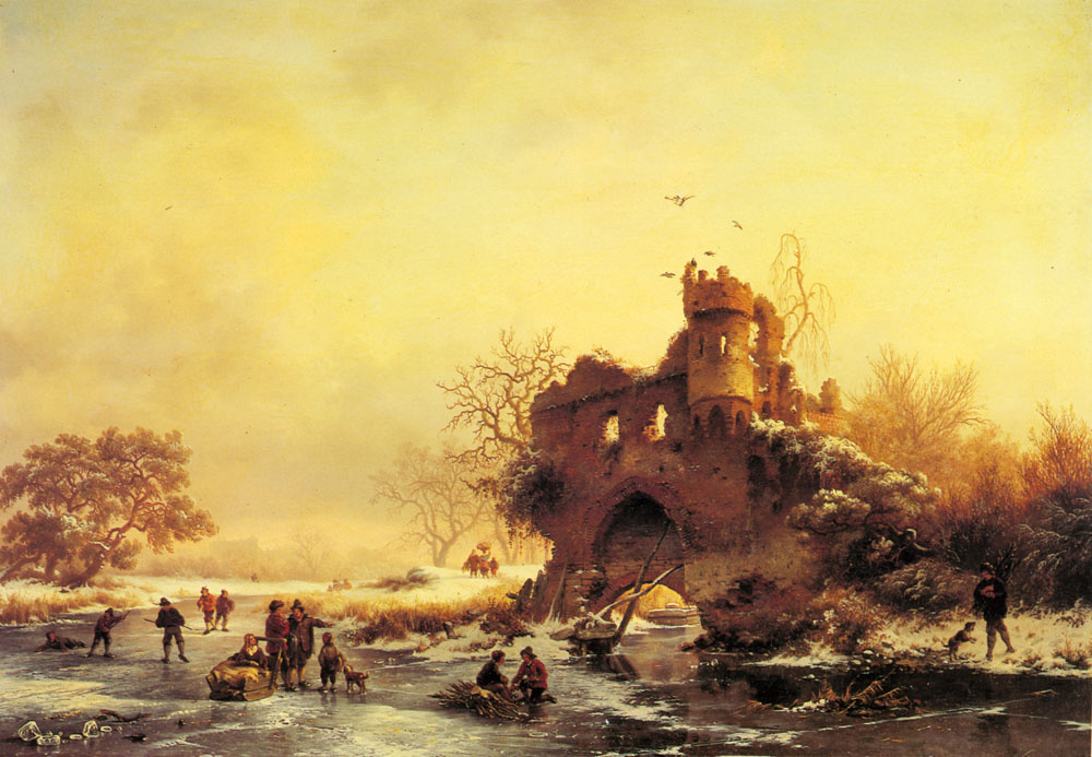 Фредерик Мариан Крусеман. Зимний пейзаж с конькобежцами на реке