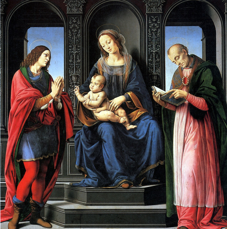 Лоренцо ди Креди. Мадонна с младенцем и святыми Юлианом и Николаем Мирликийским